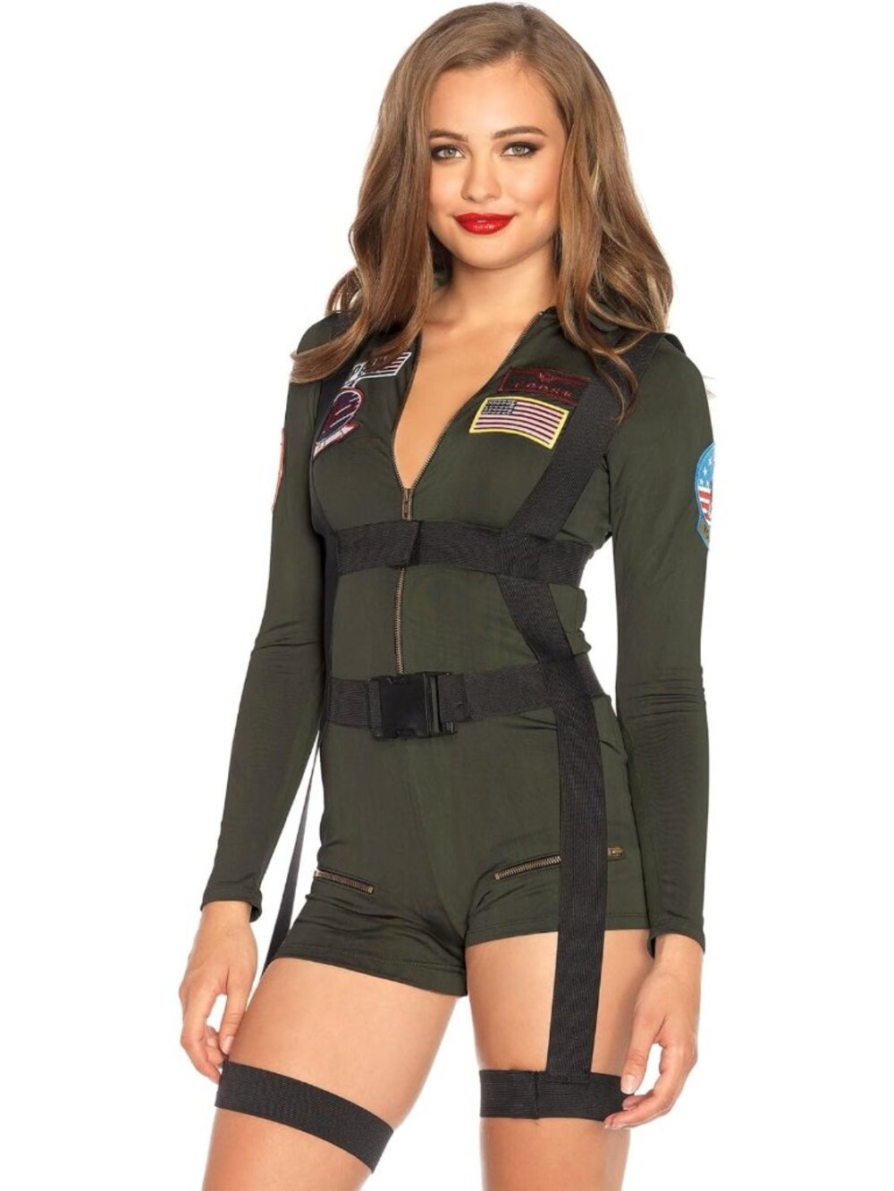 Women's Spandex Romper Costume - Fun Top Gun Inspired Outfit for Parties